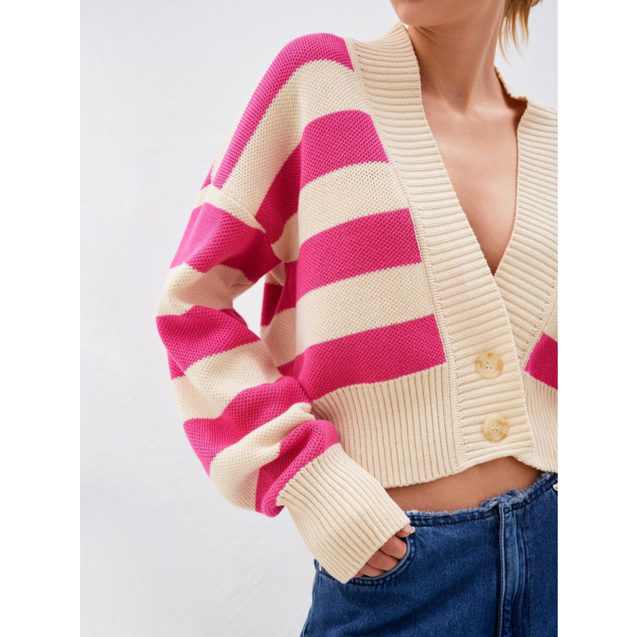 Striped Button Down Drop Shoulder Cardigan Apparel and Accessories