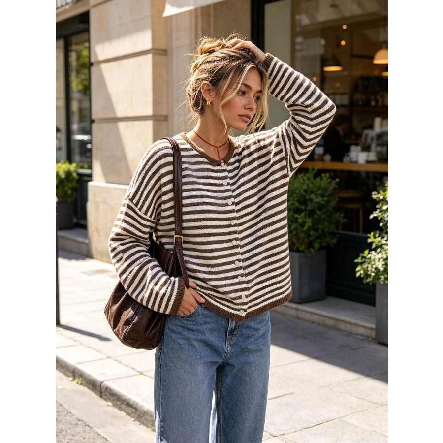 Striped Button-Down Knit Cardigan Apparel and Accessories