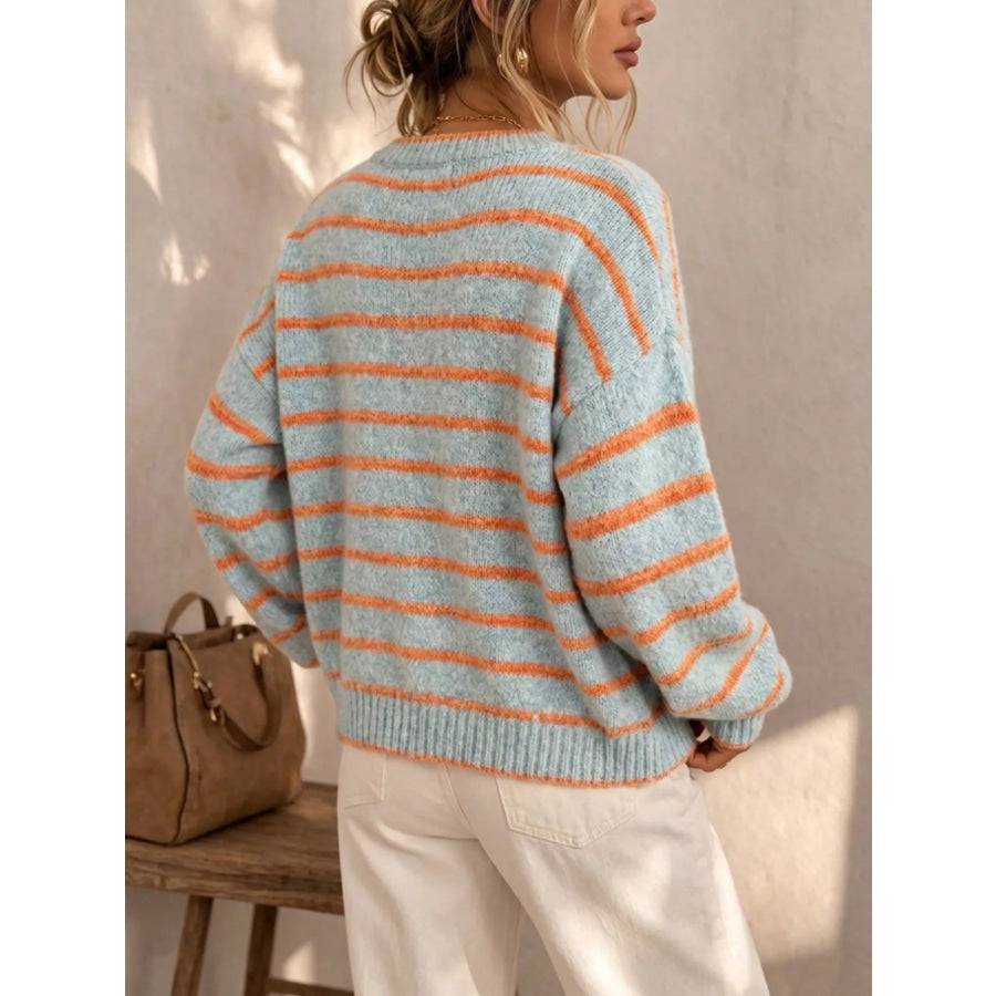 Striped Button-Down Knit Cardigan Apparel and Accessories