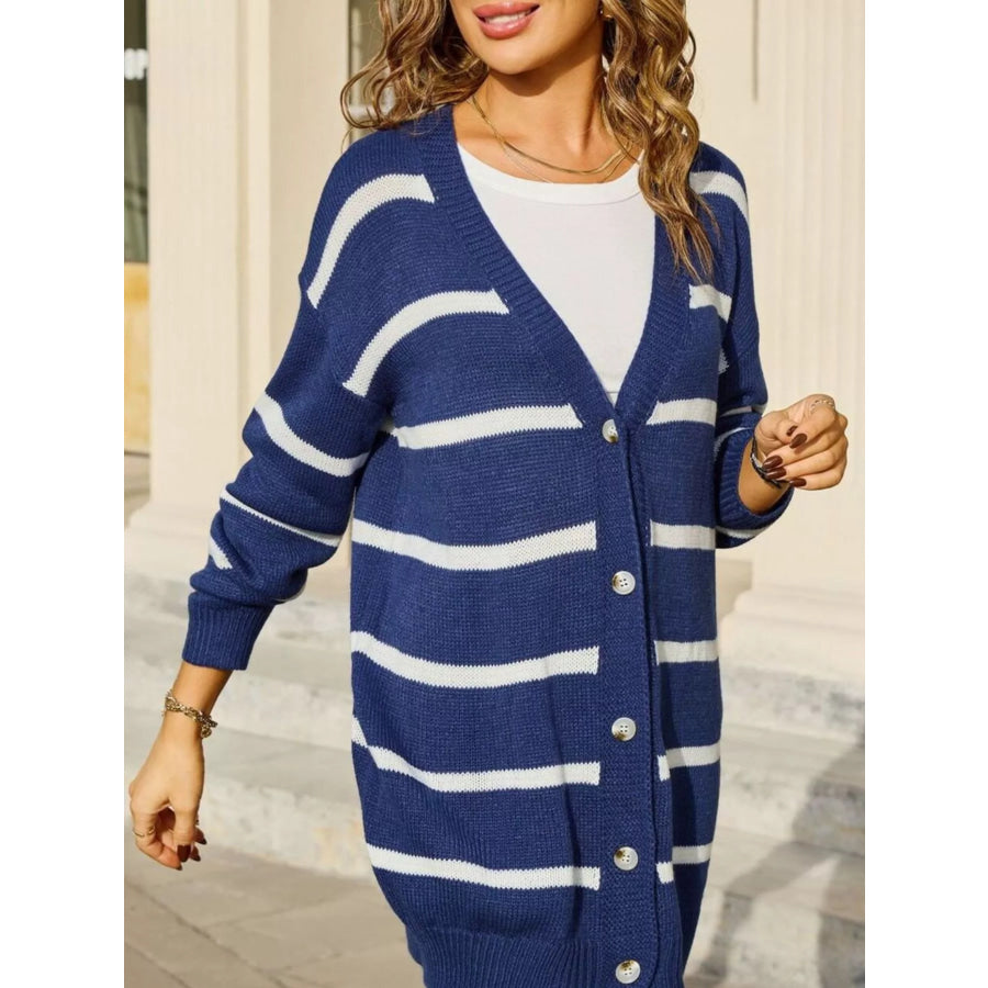 Striped Button-Down Knit Cardigan Apparel and Accessories