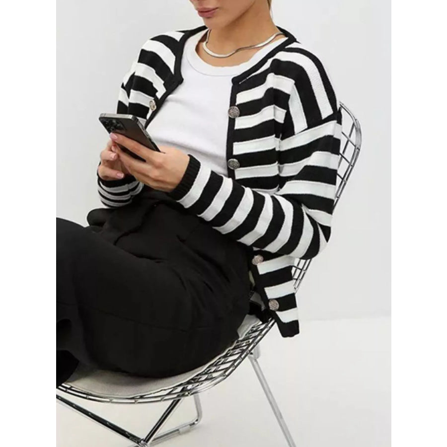 Striped Button-Down Knit Cardigan Apparel and Accessories