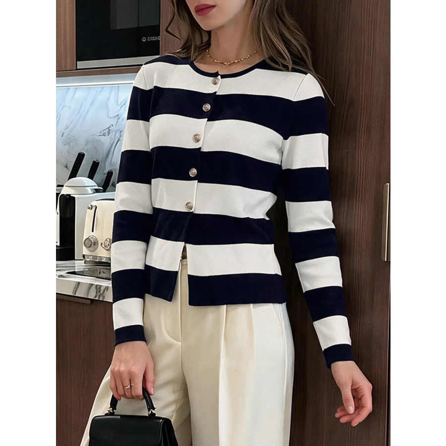 Striped Button-Down Knit Cardigan Apparel and Accessories