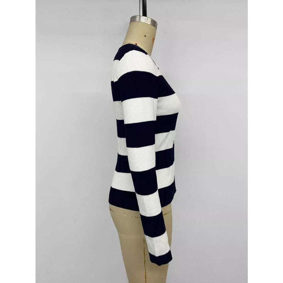 Striped Button-Down Knit Cardigan Apparel and Accessories