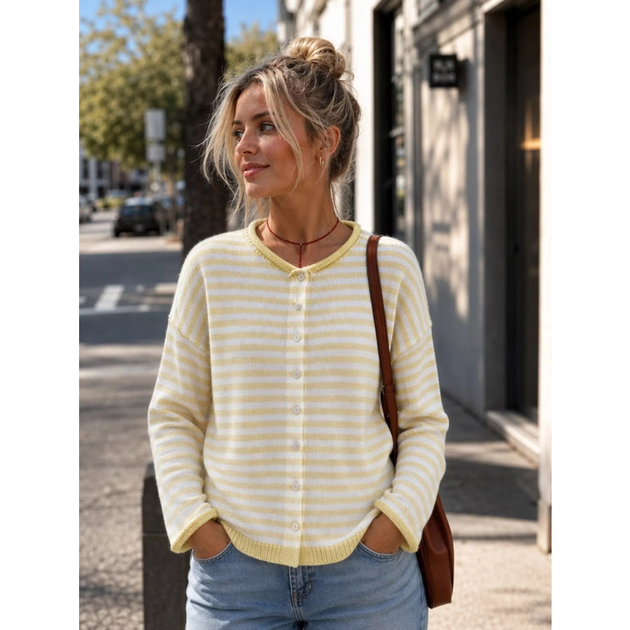 Striped Button-Down Knit Cardigan Apparel and Accessories