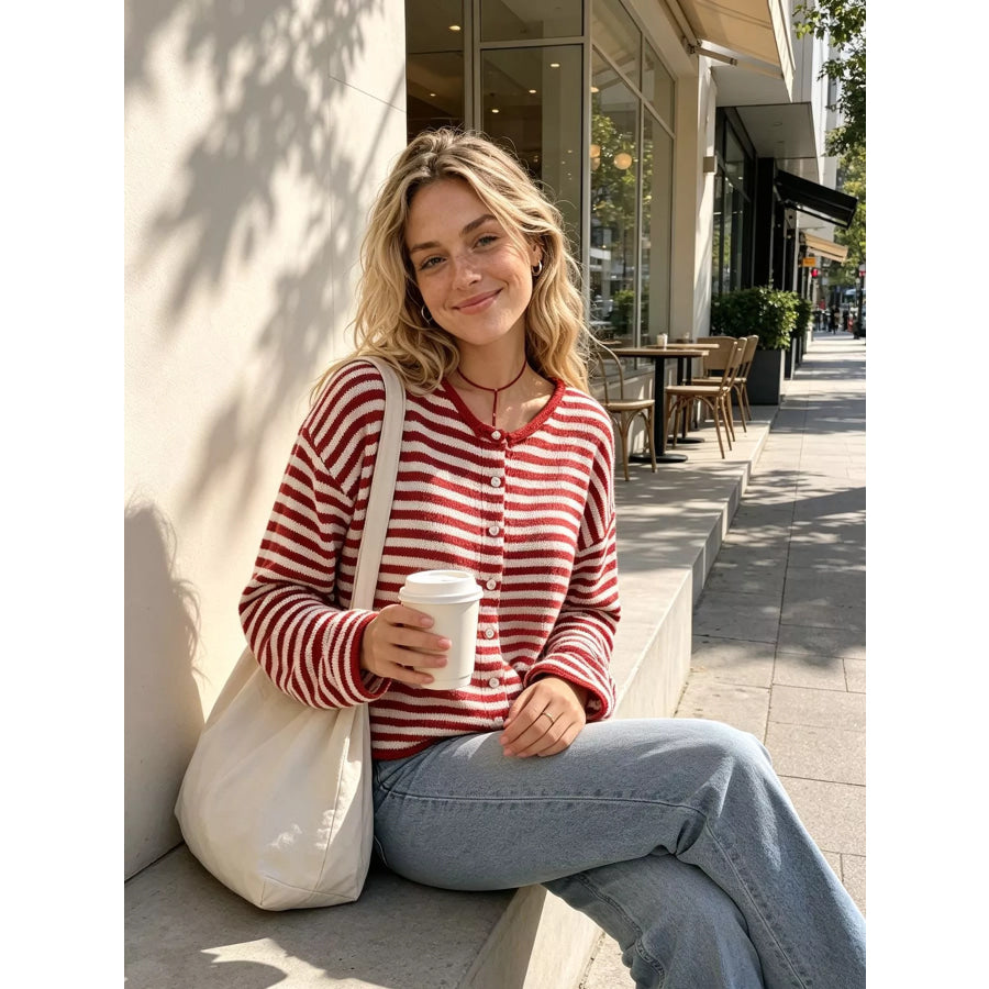 Striped Button-Down Knit Cardigan Apparel and Accessories