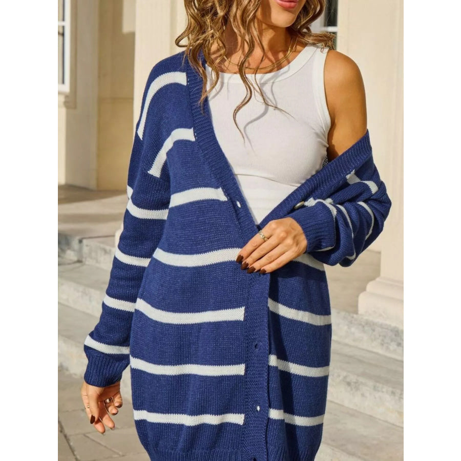 Striped Button-Down Knit Cardigan Apparel and Accessories