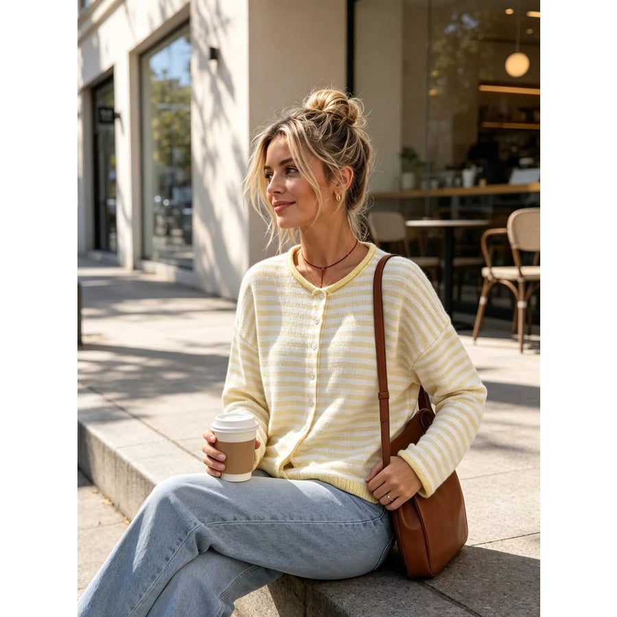 Striped Button-Down Knit Cardigan Apparel and Accessories