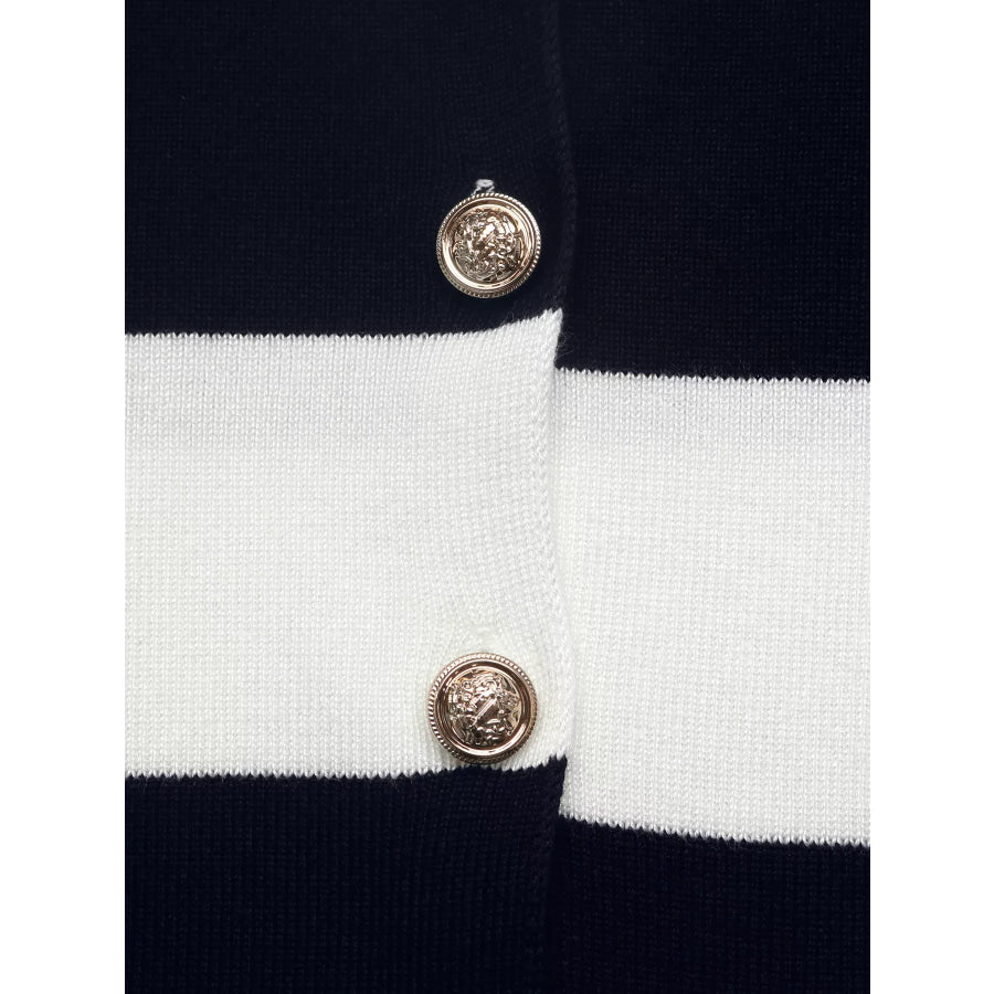 Striped Button-Down Knit Cardigan Apparel and Accessories