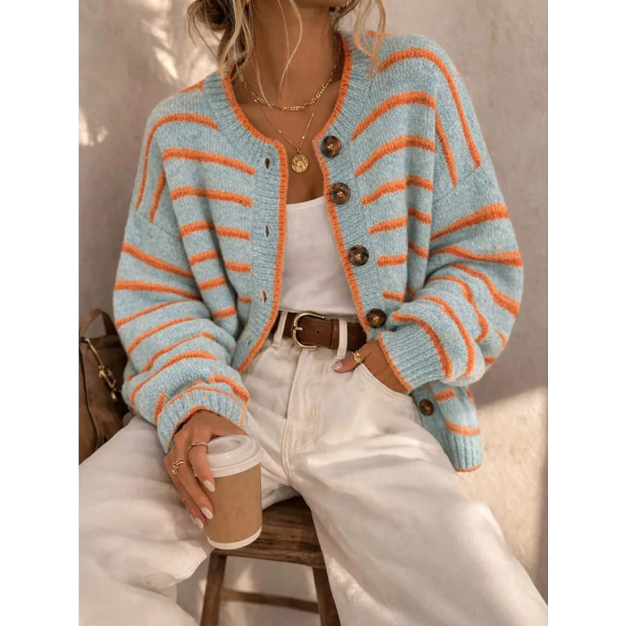 Striped Button-Down Knit Cardigan Apparel and Accessories