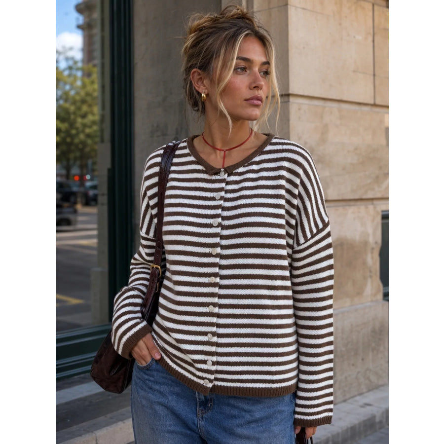 Striped Button-Down Knit Cardigan Apparel and Accessories