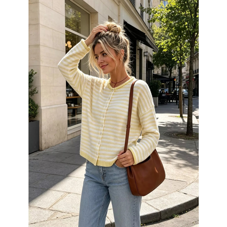 Striped Button-Down Knit Cardigan Apparel and Accessories