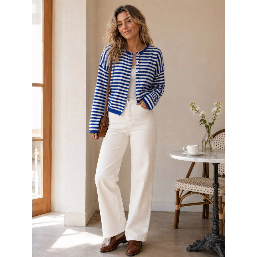 Striped Button-Down Knit Cardigan Apparel and Accessories