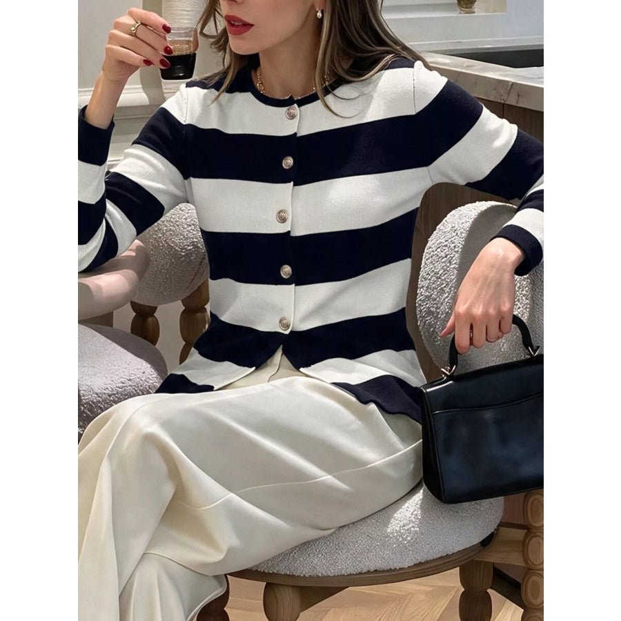 Striped Button-Down Knit Cardigan Apparel and Accessories