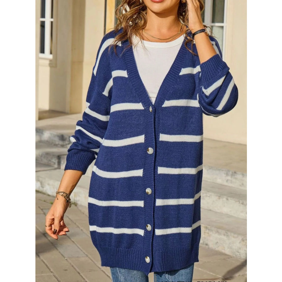 Striped Button-Down Knit Cardigan Apparel and Accessories