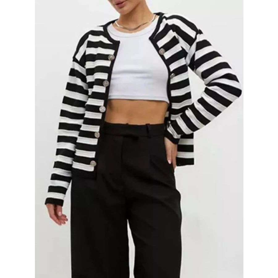 Striped Button-Down Knit Cardigan Apparel and Accessories