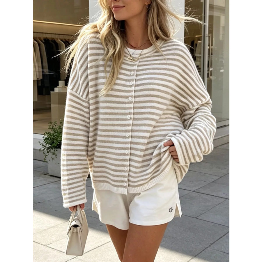 Striped Button-Down Knit Cardigan Apparel and Accessories