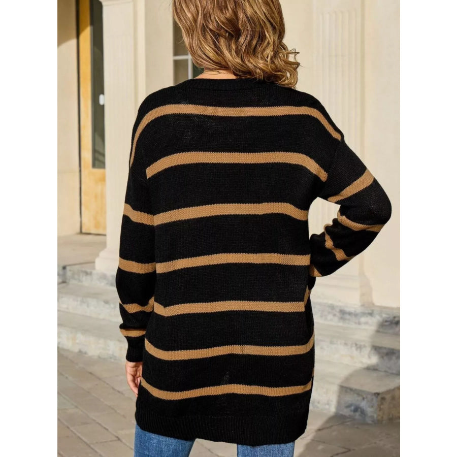 Striped Button-Down Knit Cardigan Apparel and Accessories