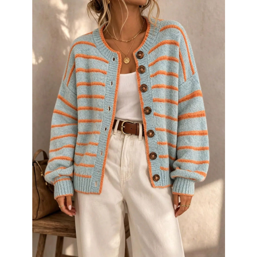 Striped Button-Down Knit Cardigan Apparel and Accessories
