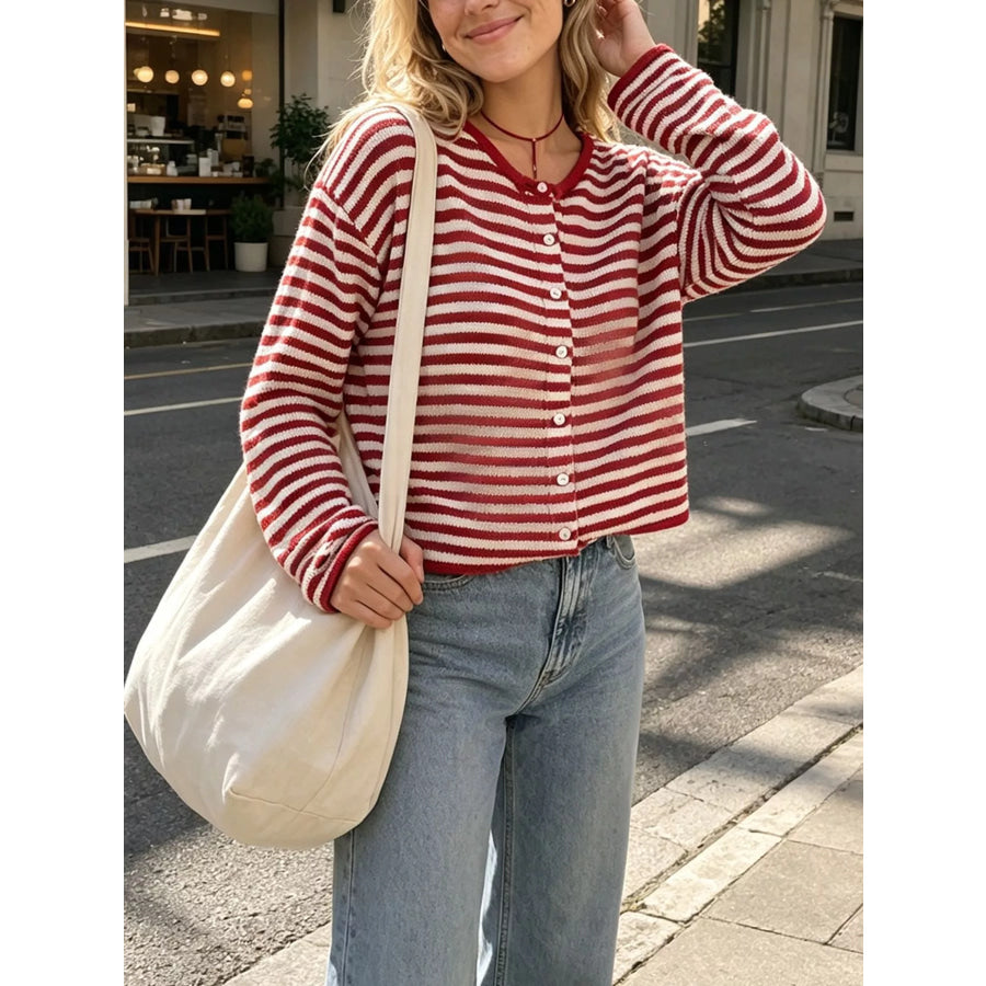 Striped Button-Down Knit Cardigan Apparel and Accessories