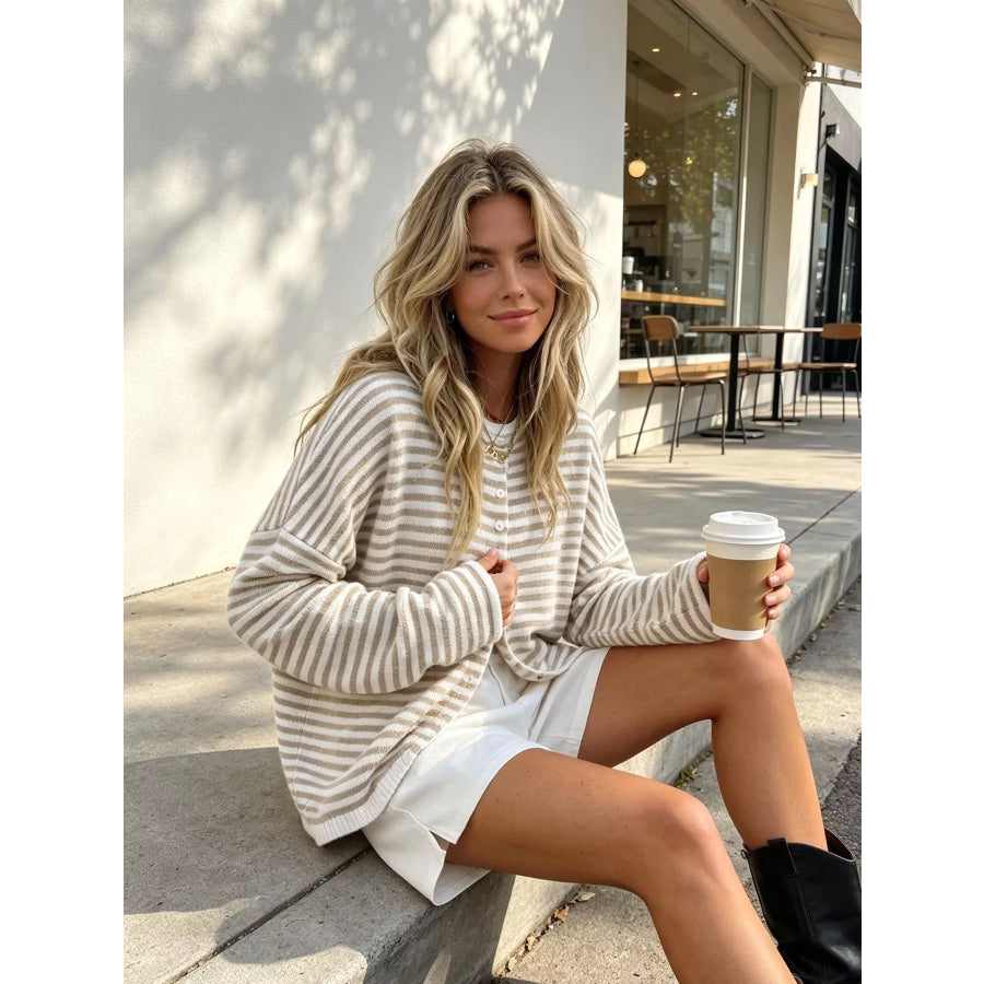 Striped Button-Down Knit Cardigan Apparel and Accessories