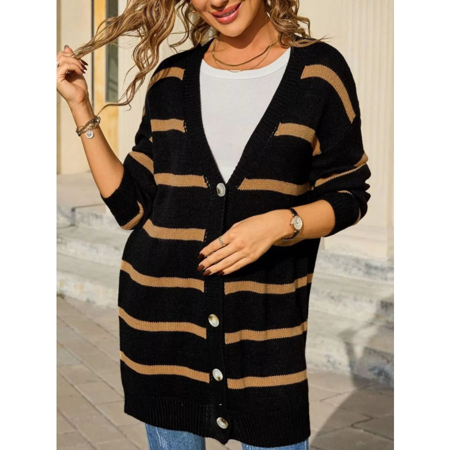Striped Button-Down Knit Cardigan Apparel and Accessories
