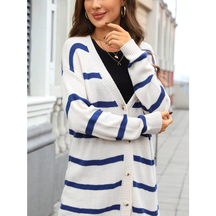 Striped Button-Down Knit Cardigan Apparel and Accessories