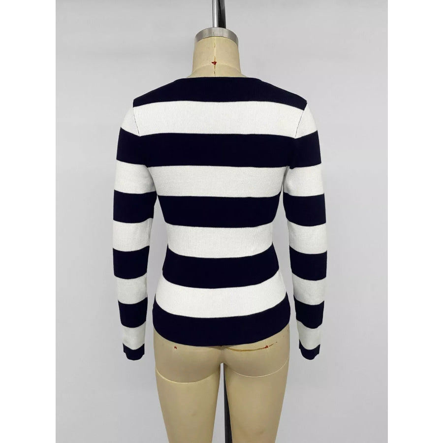 Striped Button-Down Knit Cardigan Apparel and Accessories