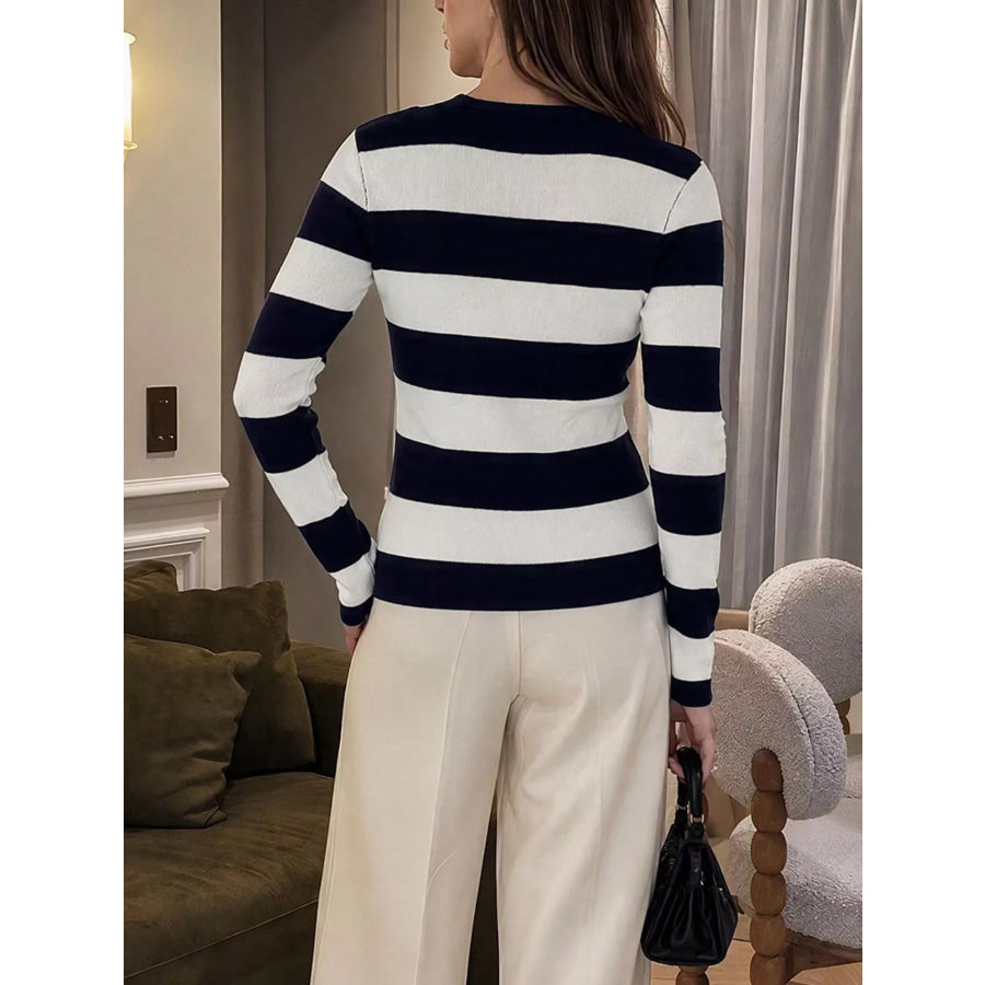 Striped Button-Down Knit Cardigan Apparel and Accessories