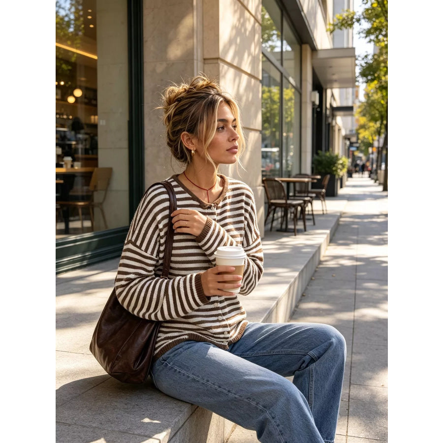 Striped Button-Down Knit Cardigan Apparel and Accessories