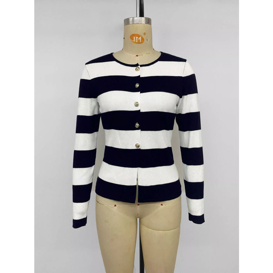 Striped Button-Down Knit Cardigan Apparel and Accessories