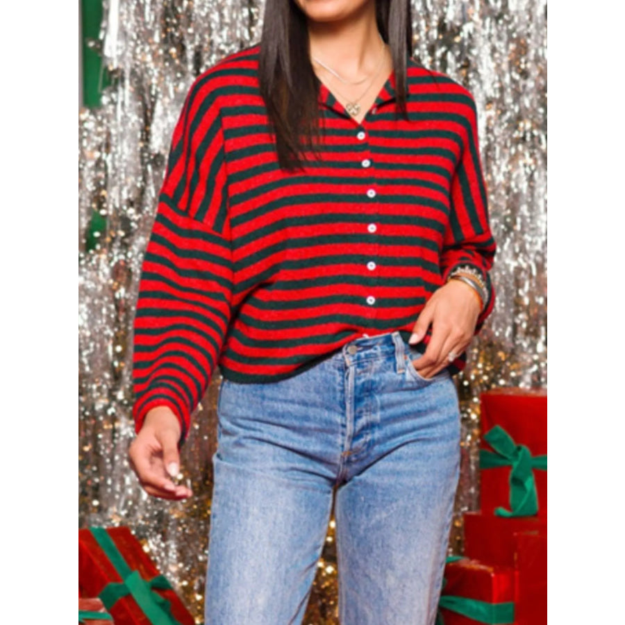 Striped Button-Down Knit Cardigan Apparel and Accessories