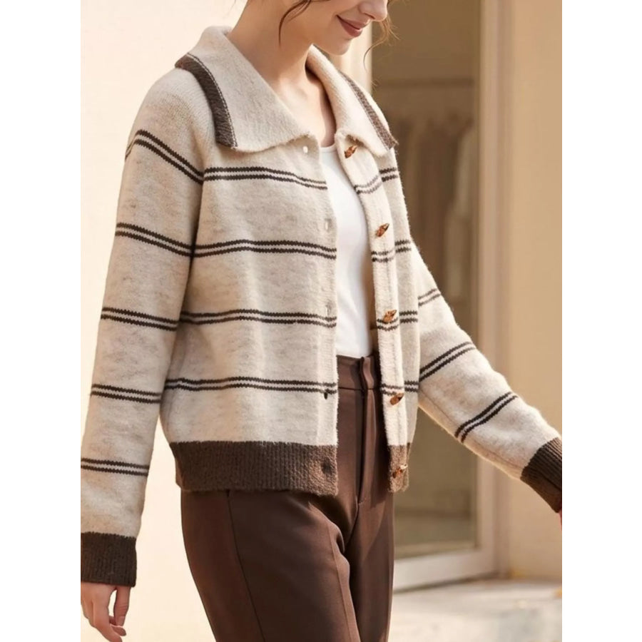 Striped Button-Down Knit Cardigan Apparel and Accessories