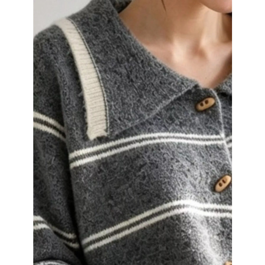 Striped Button-Down Knit Cardigan Apparel and Accessories