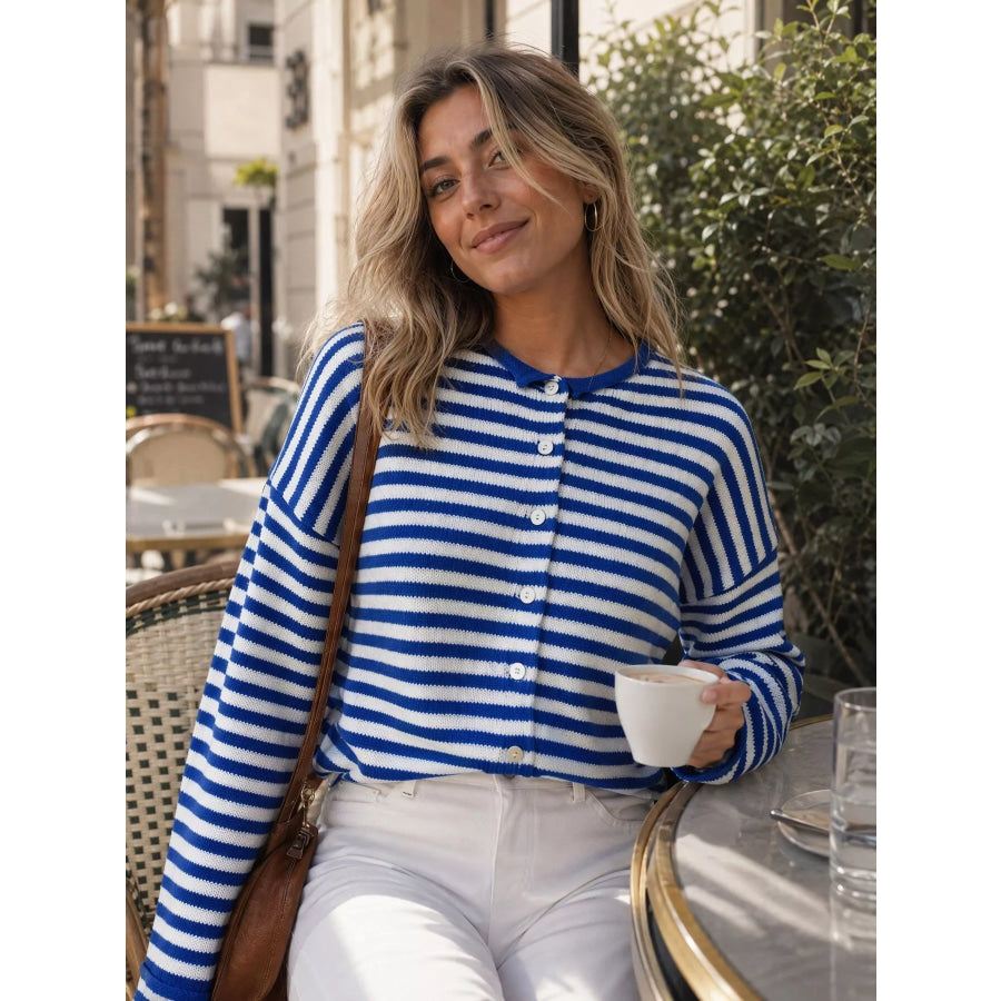 Striped Button-Down Knit Cardigan Apparel and Accessories