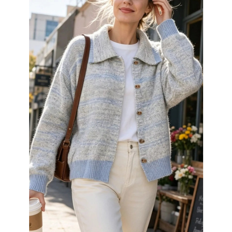 Striped Button-Down Knit Cardigan Apparel and Accessories