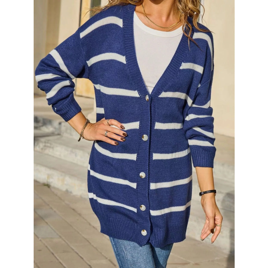 Striped Button-Down Knit Cardigan Apparel and Accessories
