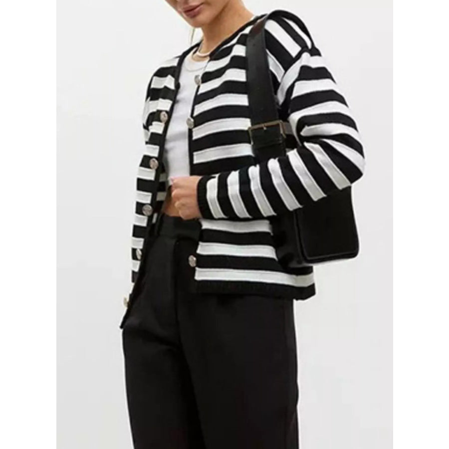 Striped Button-Down Knit Cardigan Apparel and Accessories