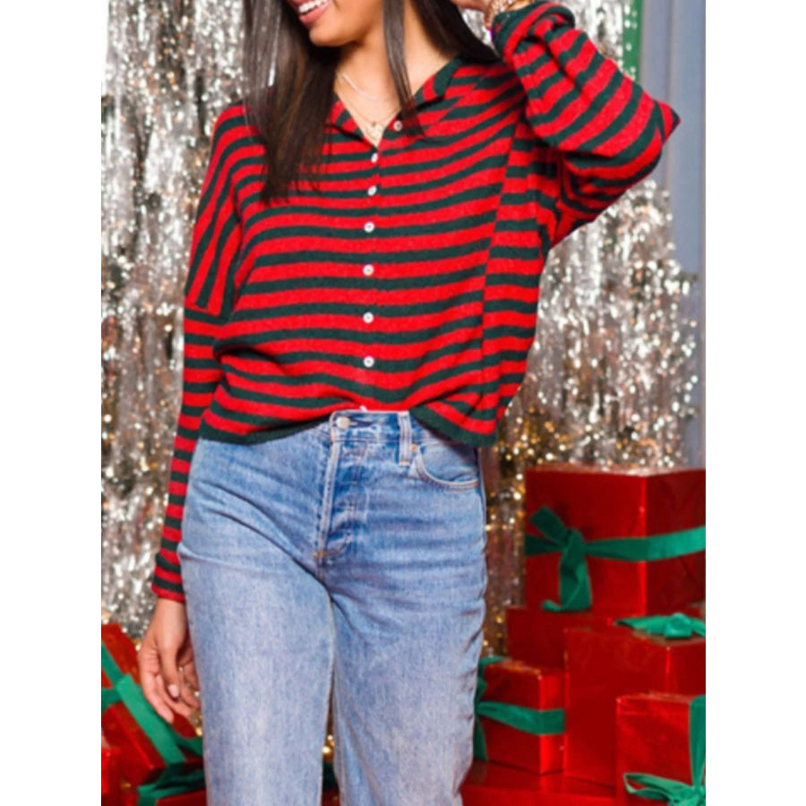 Striped Button-Down Knit Cardigan Apparel and Accessories