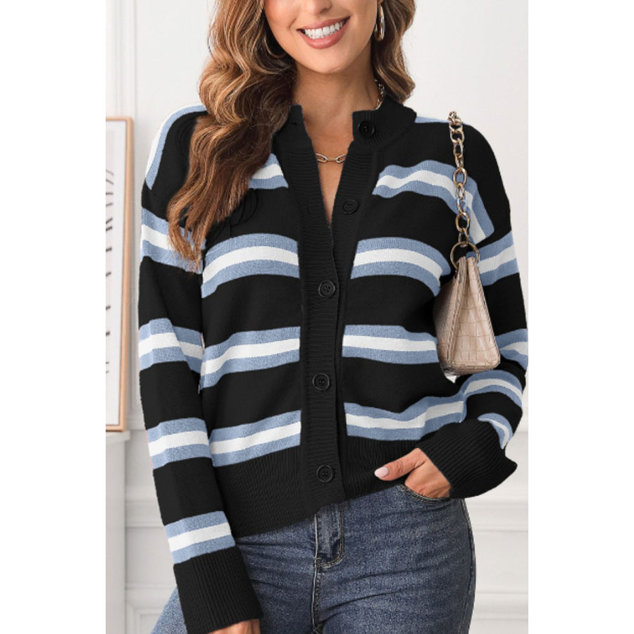 Striped Button Down Long Sleeve Cardigan Apparel and Accessories