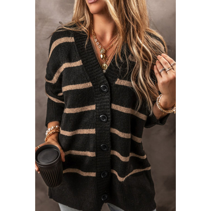 Striped Button Down Long Sleeve Cardigan Apparel and Accessories