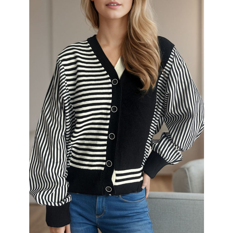 Striped Button Down Long Sleeve Cardigan Apparel and Accessories