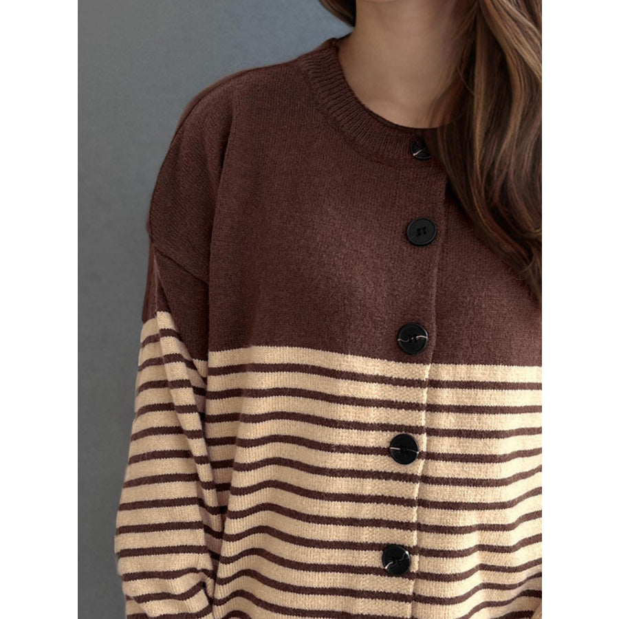 Striped Button Down Long Sleeve Cardigan Apparel and Accessories