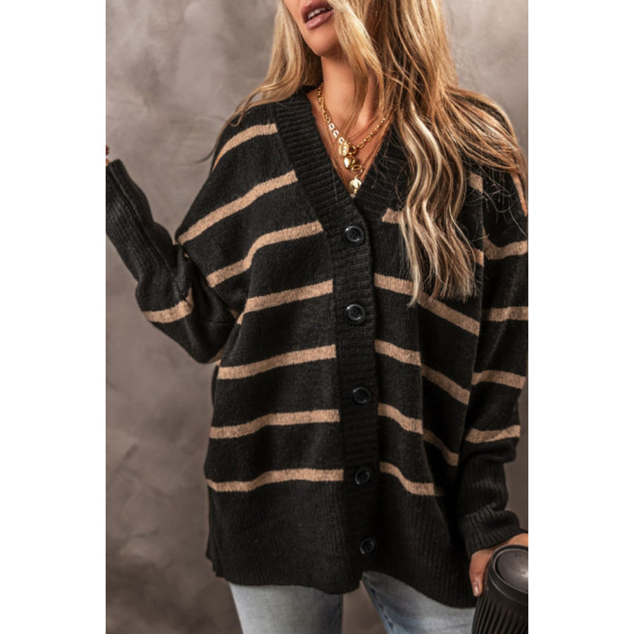 Striped Button Down Long Sleeve Cardigan Apparel and Accessories