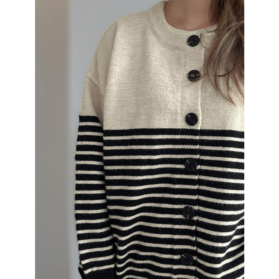 Striped Button Down Long Sleeve Cardigan Apparel and Accessories