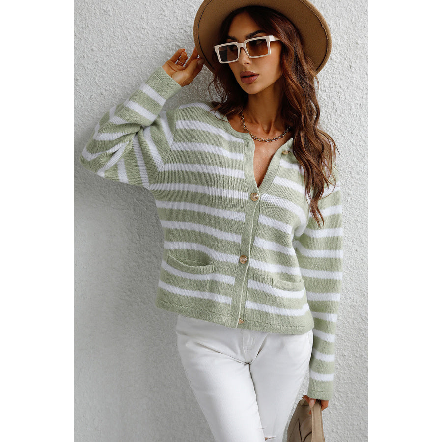 Striped Button Down Long Sleeve Cardigan Apparel and Accessories