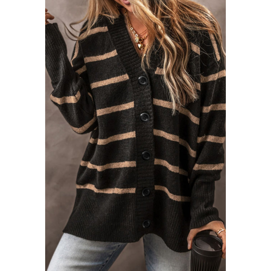 Striped Button Down Long Sleeve Cardigan Apparel and Accessories