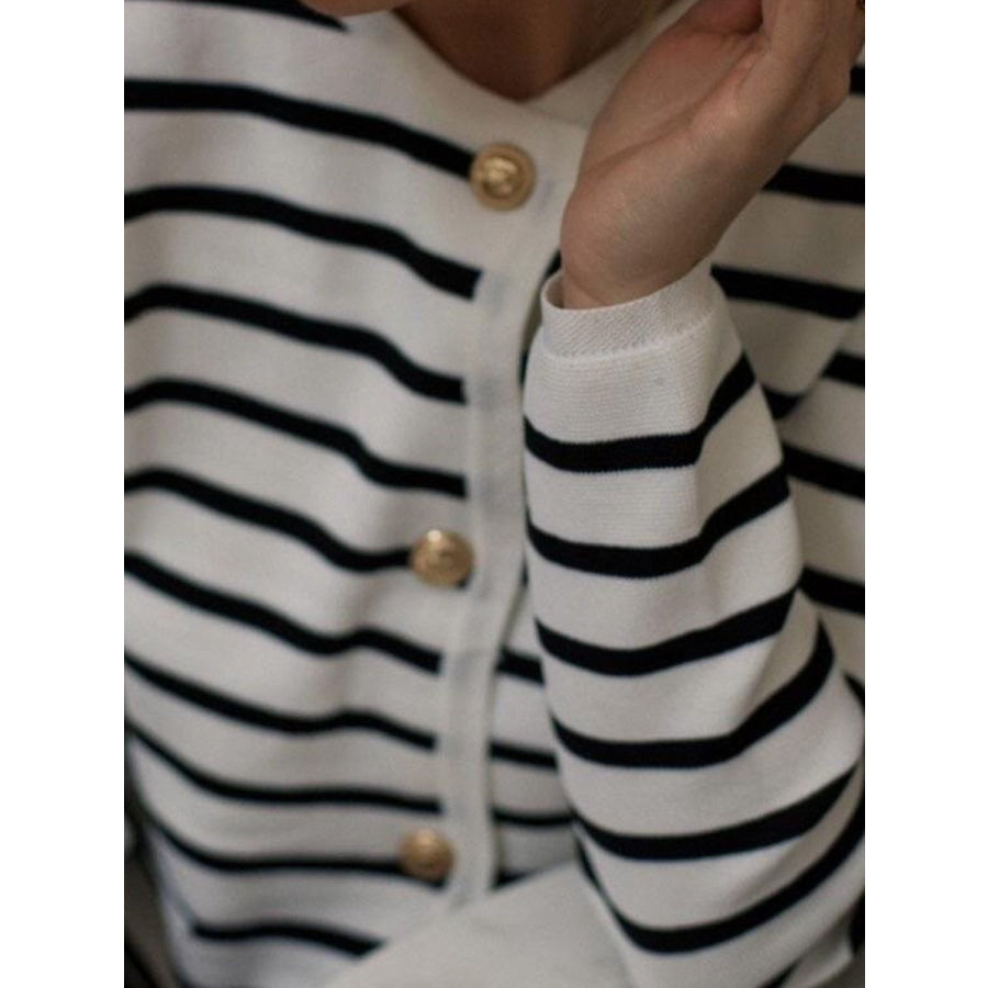 Striped Button Down Long Sleeve Cardigan Apparel and Accessories