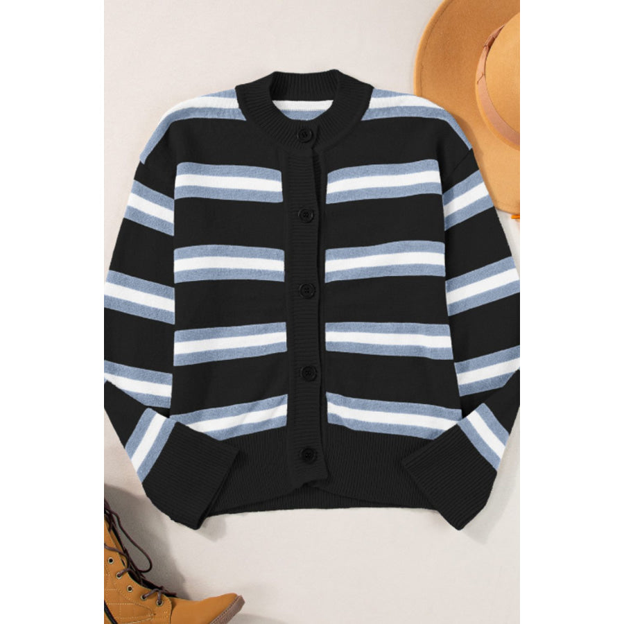 Striped Button Down Long Sleeve Cardigan Apparel and Accessories