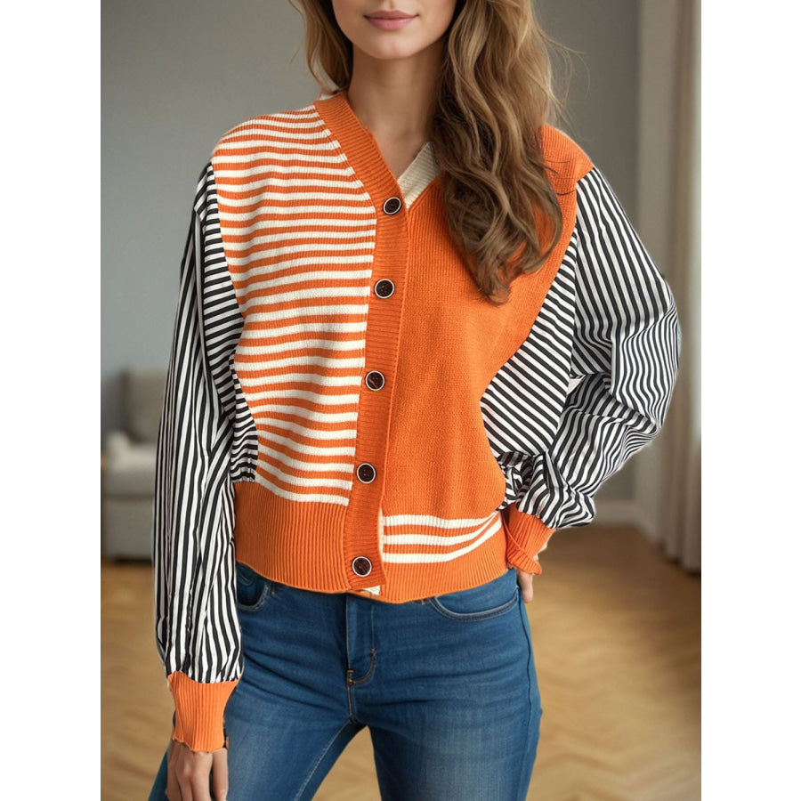 Striped Button Down Long Sleeve Cardigan Apparel and Accessories