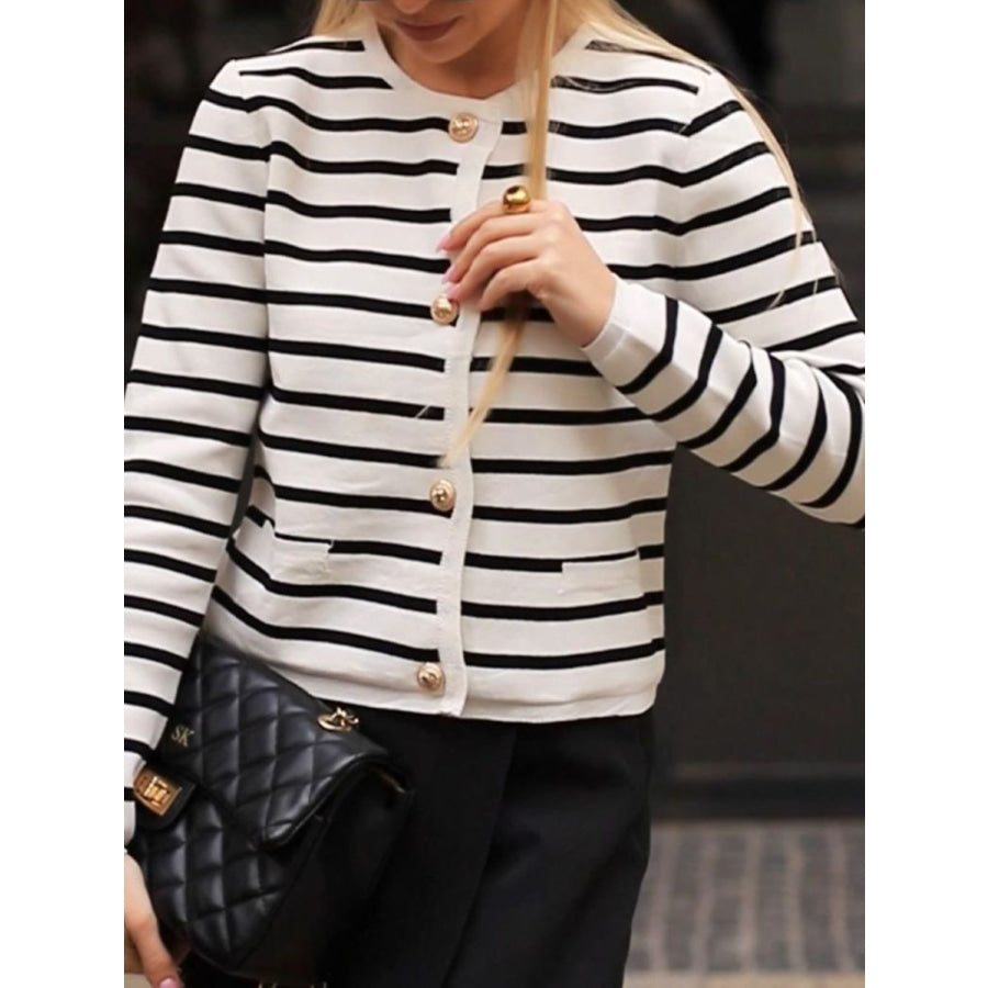 Striped Button Down Long Sleeve Cardigan Apparel and Accessories